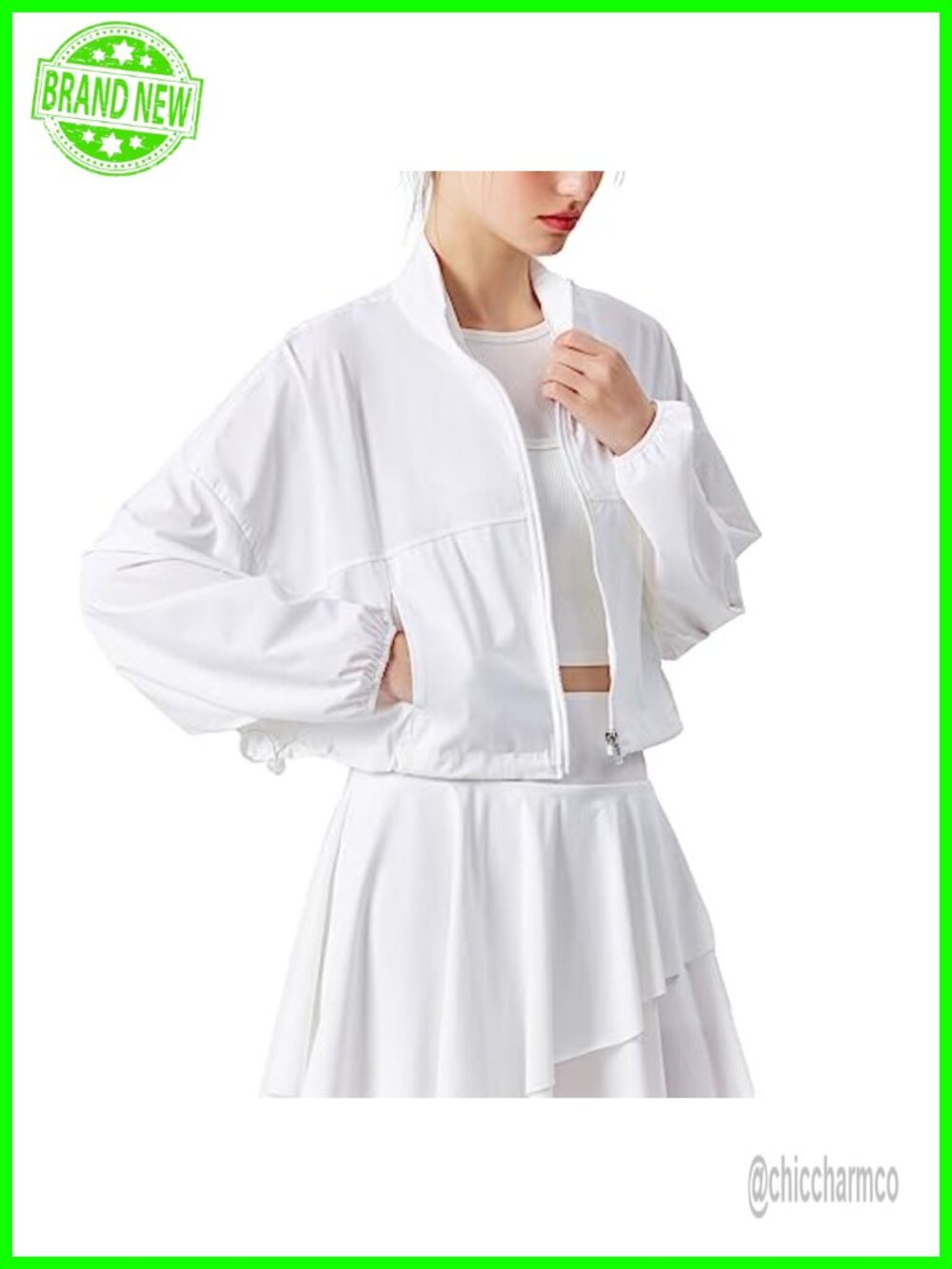 UPF 50+ Cropped Zip Up Workout Jacket Sun Protection Athletic